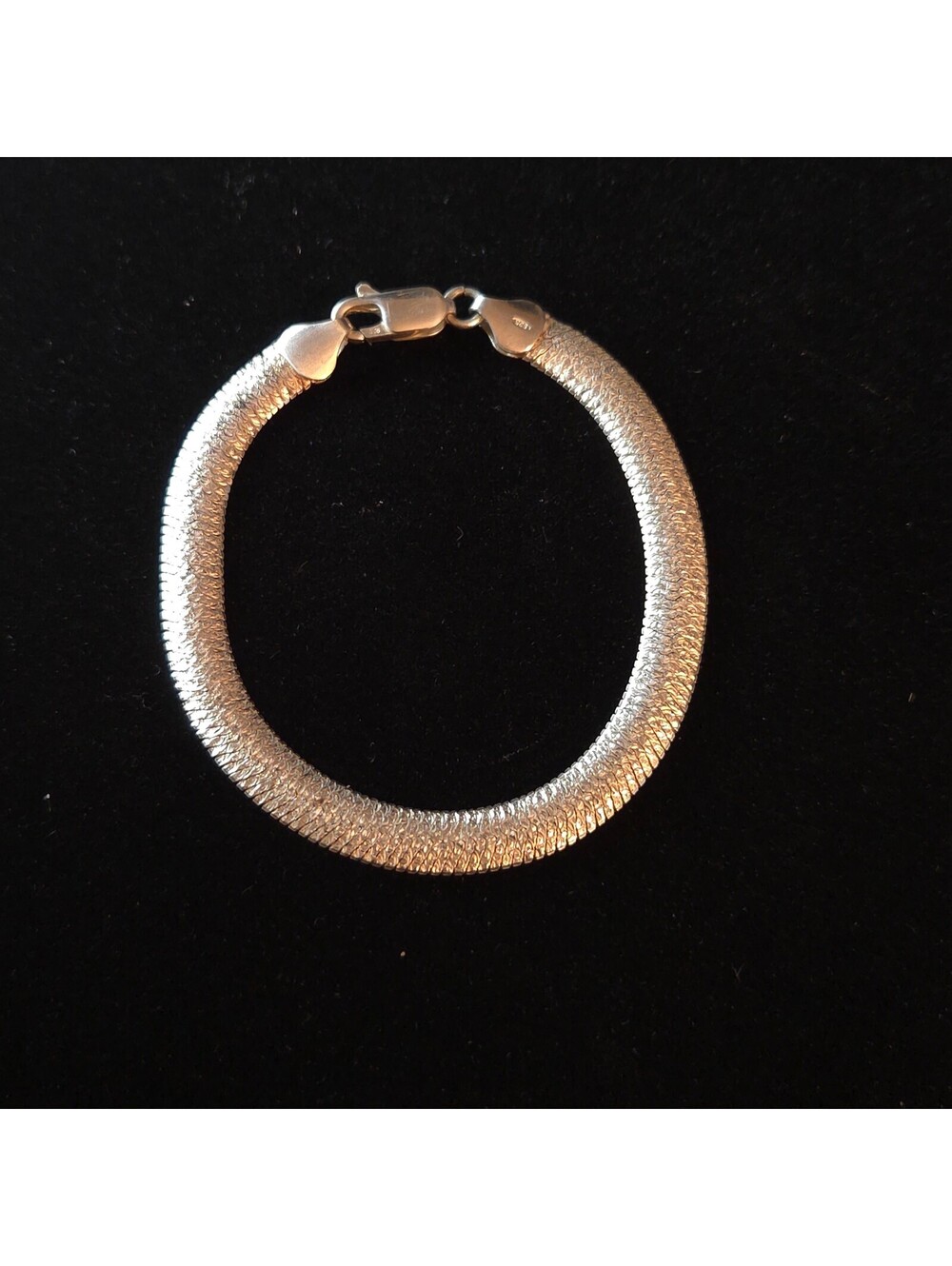 Vintage 7 1/4" Sterling Silver Textured Herringbone Chain Bracelet